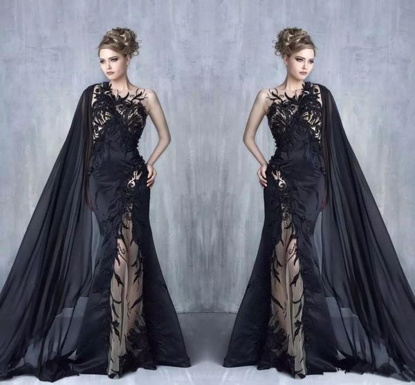 2017 fashion unique black embroidery lace evening dress applique with cape illusion tulle beaded celebrity dress prom gown, Black;red
2017 fashion unique black embroidery lace evening dress applique with cape illusion tulle beaded celebrity dress prom gown, Black;red