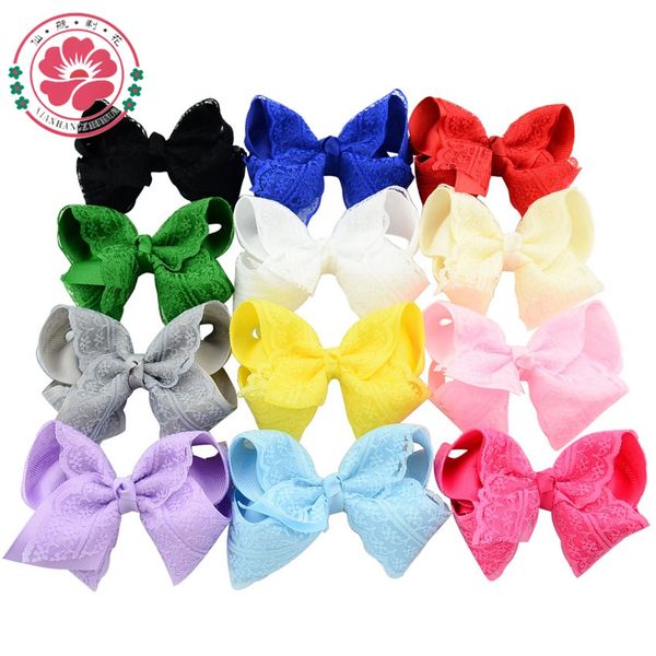 

wholesale- 12pcs/lot fashion boutique bows with clip baby girls grosgrain ribbon lace bow hairpins kids hair accessories 599, Slivery;white