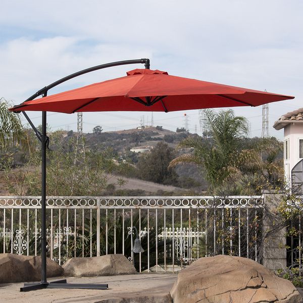 10' hanging umbrella patio terra cotta uv resistant shade offset outdoor w/ base
10' hanging umbrella patio terra cotta uv resistant shade offset outdoor w/ base