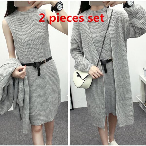 wholesale- korean women sweater 2 piece set autumn winter clothing set knitted sweater dress long sleeve loose casual cardigan sweater set, White;black
wholesale- korean women sweater 2 piece set autumn winter clothing set knitted sweater dress long sleeve loose casual cardigan sweater set, White;black