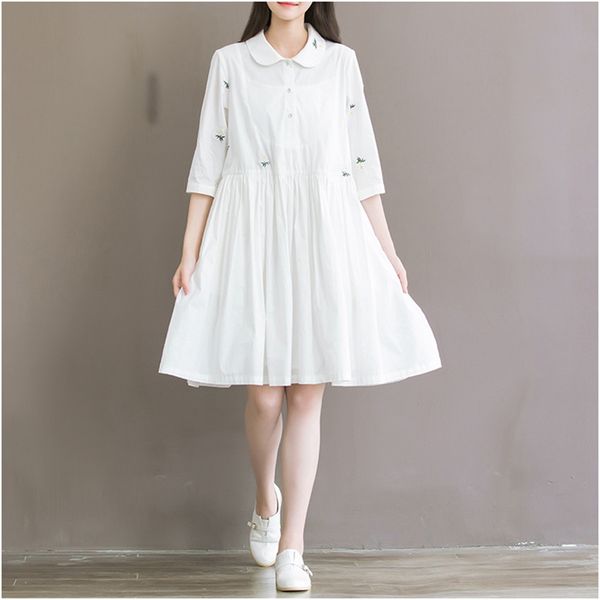 wholesale- summer dress short sleeve turn down collar white dress high waist casual women dress plus size women clothing mori girl, White;black
wholesale- summer dress short sleeve turn down collar white dress high waist casual women dress plus size women clothing mori girl, White;black