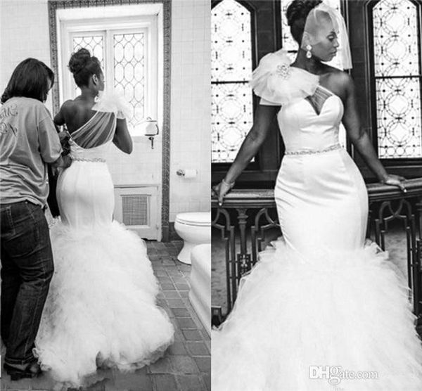 one shoulder mermaid wedding dresses big bow straps beads belt ruffles tulle romantic bridal gowns custom size, White
one shoulder mermaid wedding dresses big bow straps beads belt ruffles tulle romantic bridal gowns custom size, White