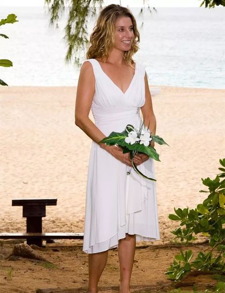 2020 simple summer beach wedding dresses v neck tea length chiffon boho vestido de noiva wedding gowns, White 
2020 simple summer beach wedding dresses v neck tea length chiffon boho vestido de noiva wedding gowns, White