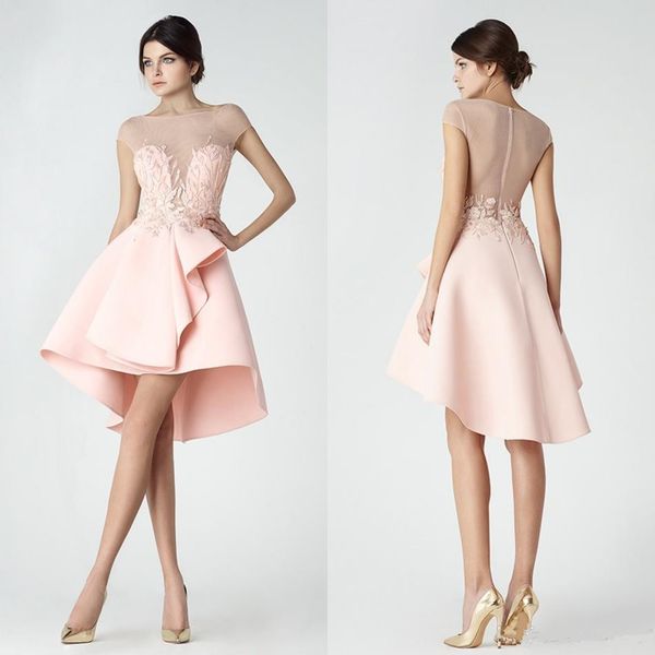 sweet light pink cap sleeves little short cocktail dresses 2017 crew neck tulle high low illusion back zipper back short prom dresses, Black
sweet light pink cap sleeves little short cocktail dresses 2017 crew neck tulle high low illusion back zipper back short prom dresses, Black