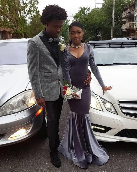 mermaid long sleeve prom dresses gray v neck velvet elegant long formal dresses for girls vestido de formatura longo, Black
mermaid long sleeve prom dresses gray v neck velvet elegant long formal dresses for girls vestido de formatura longo, Black
