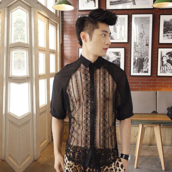 men chiffon shirts man summer short sleeved fashion shirts casual lace design tees, White;black
men chiffon shirts man summer short sleeved fashion shirts casual lace design tees, White;black