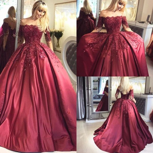 beautiful vintage burgundy evening gowns bead off the shoulder prom dresses with long sleeves sheer ball gown vestidos festa, Black;red
beautiful vintage burgundy evening gowns bead off the shoulder prom dresses with long sleeves sheer ball gown vestidos festa, Black;red