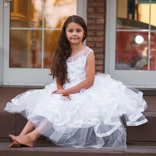 white lace flower girls dresses beaded jewel neck 3d appliques for weddings pageant gowns knee length tulle tiered first communion dress, White;blue
white lace flower girls dresses beaded jewel neck 3d appliques for weddings pageant gowns knee length tulle tiered first communion dress, White;blue