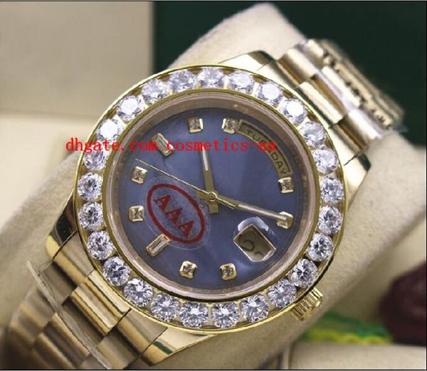 fashion luxury 18k yellow gold blue dial 41mm 18038 bigger diamond bezel auutomatic mechanical men watches quality, Slivery;brown
fashion luxury 18k yellow gold blue dial 41mm 18038 bigger diamond bezel auutomatic mechanical men watches quality, Slivery;brown