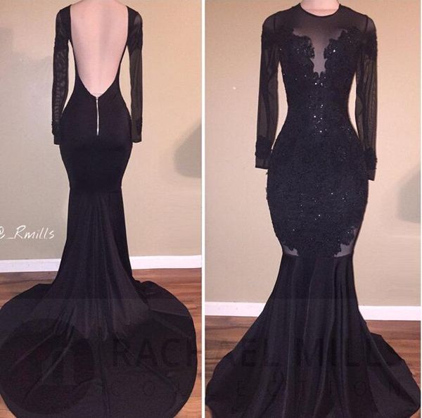 elegant black illusion prom dresses 2017 backless mermaid long sleeves stretch long evening party gowns with appliques beaded 
elegant black illusion prom dresses 2017 backless mermaid long sleeves stretch long evening party gowns with appliques beaded