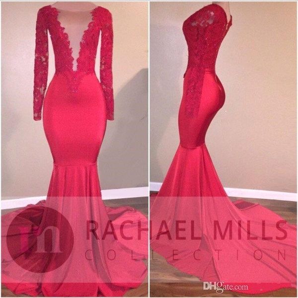 2017 african red custom mermaid illusion prom party dresses formal evening celebrity gowns tiered ruffles train with long sleeves prom dress, Black
2017 african red custom mermaid illusion prom party dresses formal evening celebrity gowns tiered ruffles train with long sleeves prom dress, Black