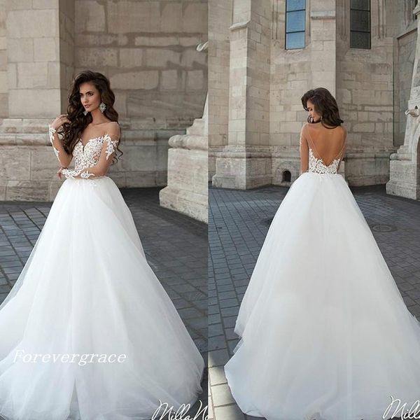 vintage a-line new lace appliques backless designer wedding dress garden long illusion sleeves bridal gown custom made plus size, White
vintage a-line new lace appliques backless designer wedding dress garden long illusion sleeves bridal gown custom made plus size, White