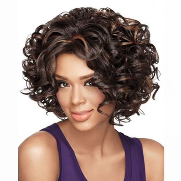 short bob afro curly fluffy synthetic hair wigs dark brown full side bang fashion wig for women, Black
short bob afro curly fluffy synthetic hair wigs dark brown full side bang fashion wig for women, Black