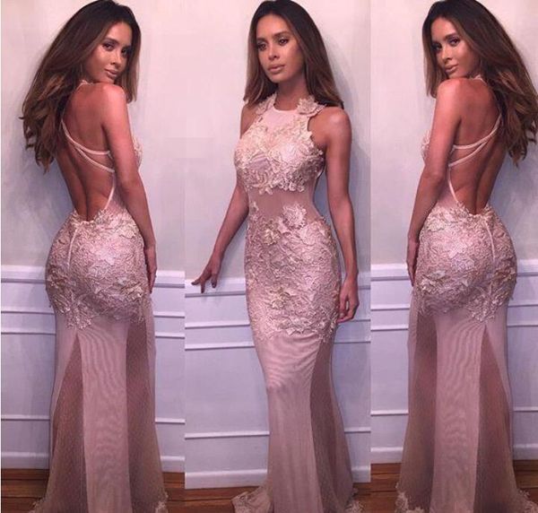2017 new dusty rose mermaid prom dresses halter neck lace appliques backless evening dresses, Black
2017 new dusty rose mermaid prom dresses halter neck lace appliques backless evening dresses, Black