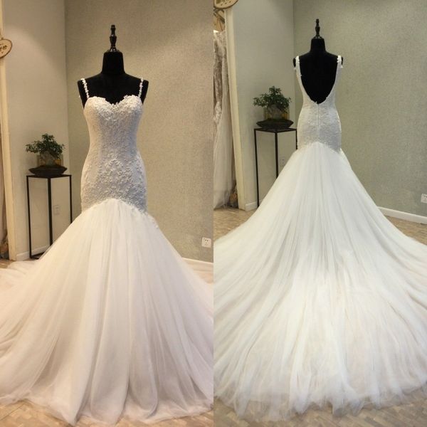 elegant mermaid wedding dress fit and flare spaghetti straps sweetheart lace appliques wedding gowns puffy tulle backless wedding dress, White
elegant mermaid wedding dress fit and flare spaghetti straps sweetheart lace appliques wedding gowns puffy tulle backless wedding dress, White
