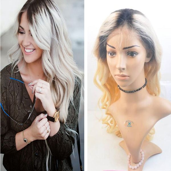 dark root blonde human hair wig with baby hair ombre color 1b 613 glueless full lace wig for woman, Black;brown
dark root blonde human hair wig with baby hair ombre color 1b 613 glueless full lace wig for woman, Black;brown