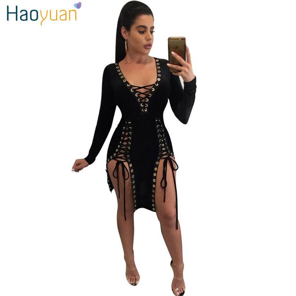 wholesale- haoyuan 2017 spring new bandage dress women bodycon club robe party dresses plus size lace up deep-v mini dress vestidos, White;black
wholesale- haoyuan 2017 spring new bandage dress women bodycon club robe party dresses plus size lace up deep-v mini dress vestidos, White;black