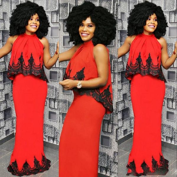 aso ebi red prom dresses high neck sleeves black lace appliques evening gowns floor length arabic formal party vestidos
aso ebi red prom dresses high neck sleeves black lace appliques evening gowns floor length arabic formal party vestidos