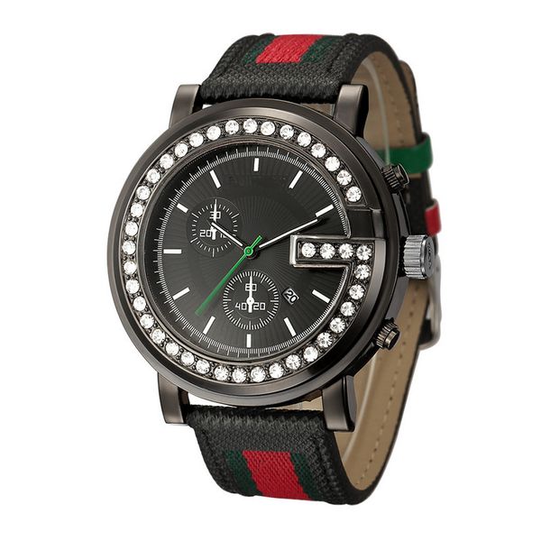 

fashion brand men's big dial crystal style leather strap quartz wrist watch gu13, Slivery;brown