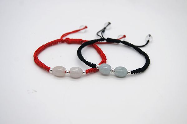 two jade beads, 3 925 pure silver beads, hand-knitted black red snake knot (lovers' style) bracelet
two jade beads, 3 925 pure silver beads, hand-knitted black red snake knot (lovers' style) bracelet