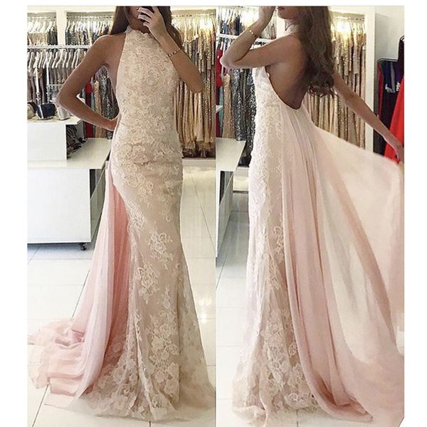 light pink halter lace evening dress 2018 mermaid backless detachable skirt women formal prom dress vestido de festa, Black;red
light pink halter lace evening dress 2018 mermaid backless detachable skirt women formal prom dress vestido de festa, Black;red