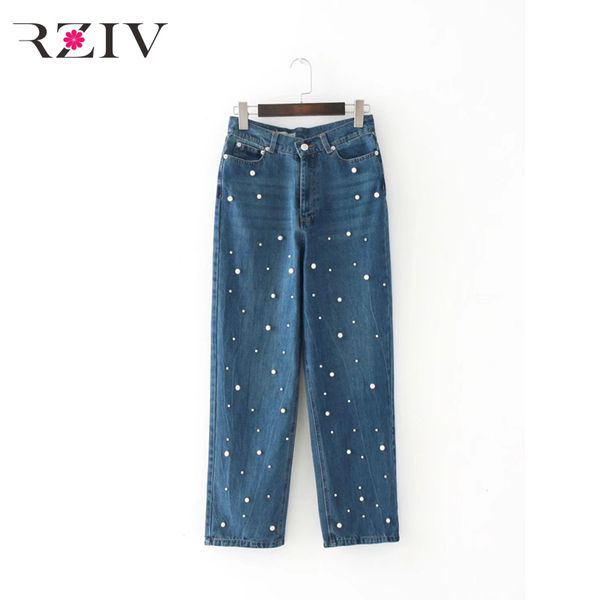 wholesale- rziv 2017 female jeans casual solid color cowboy beaded decorative straight jeans, Blue
wholesale- rziv 2017 female jeans casual solid color cowboy beaded decorative straight jeans, Blue
