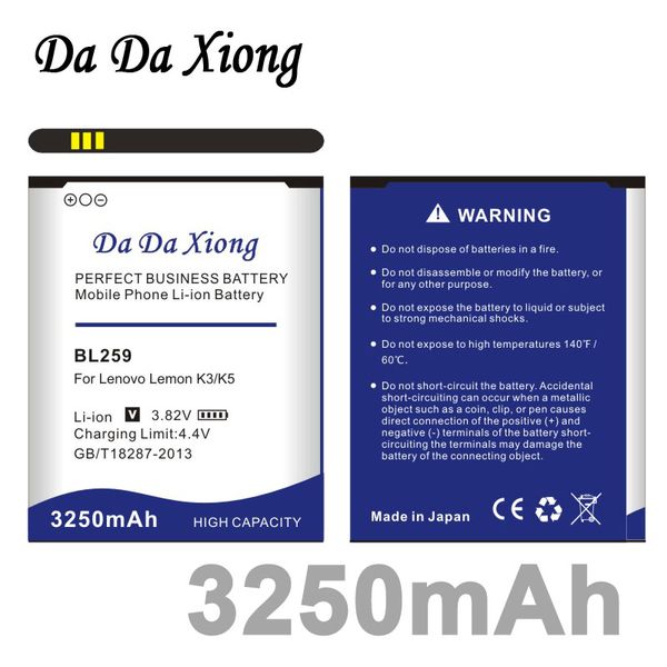 Da Da Xiong 3250mAh BL259 Battery for Lenovo K32C30 K32C36 lemon K3 K5 Vibe K5 / K5 Plus Bateria Accumulator AKKU
Da Da Xiong 3250mAh BL259 Battery for Lenovo K32C30 K32C36 lemon K3 K5 Vibe K5 / K5 Plus Bateria Accumulator AKKU