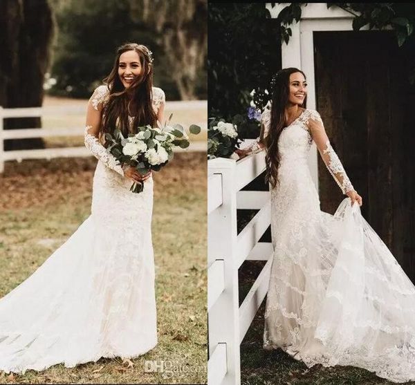 country garden beach wedding dresses 2017 v neck sheer long sleeves lace appliques backless bridal gowns vintage spring wedding wear, White
country garden beach wedding dresses 2017 v neck sheer long sleeves lace appliques backless bridal gowns vintage spring wedding wear, White