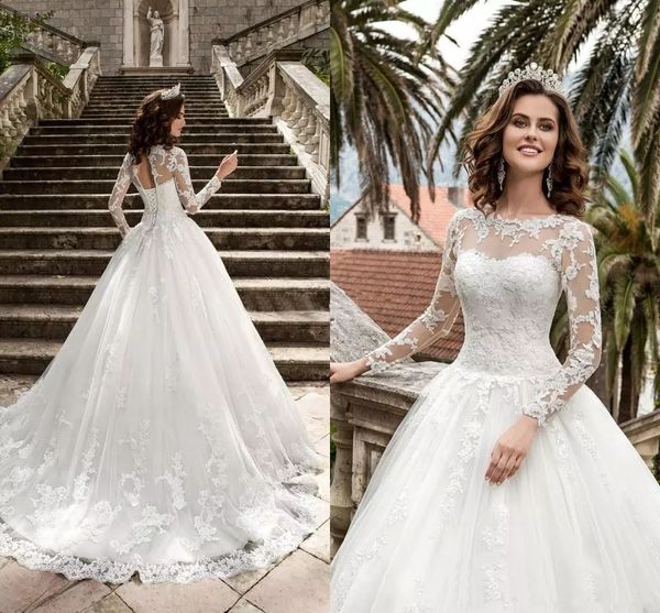 cusotm long sleeves a line lace wedding dresses 2021 with sheer neck appliques sweep train vintage beach bridal gowns, White
cusotm long sleeves a line lace wedding dresses 2021 with sheer neck appliques sweep train vintage beach bridal gowns, White
