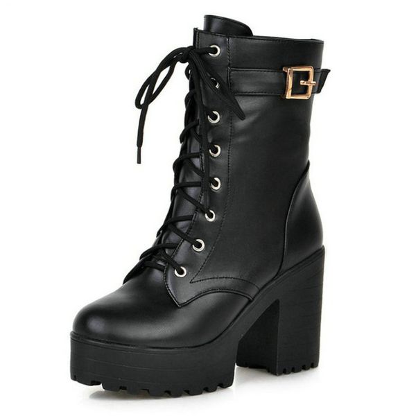 2017 punk style shoes women mid-calf boots autumn shoes thick high-heel fashion boots lace up ladies boots size 34-43, Black
2017 punk style shoes women mid-calf boots autumn shoes thick high-heel fashion boots lace up ladies boots size 34-43, Black