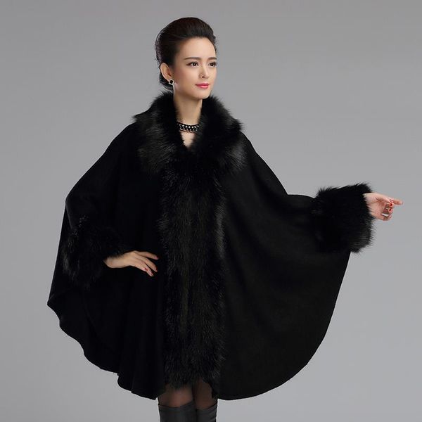 new womens fox fur collar fur cape coat shawl women warm winter wool sweater shawl large size fur cape ing, Black
new womens fox fur collar fur cape coat shawl women warm winter wool sweater shawl large size fur cape ing, Black