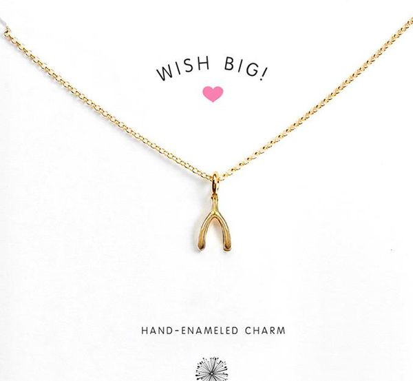 with card cute necklace with little silver and gold color wishbone pendant (wish big), noble and delicate
with card cute necklace with little silver and gold color wishbone pendant (wish big), noble and delicate