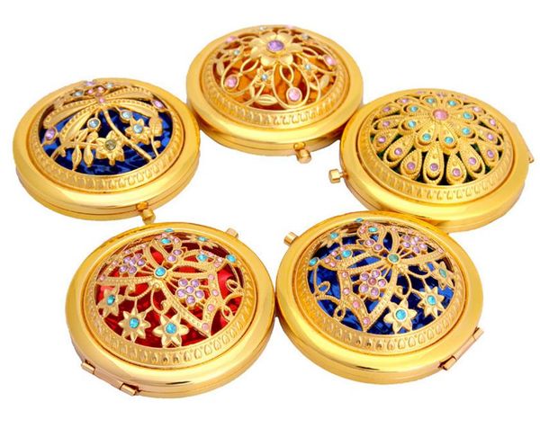 

Chic retro vintage gold metal pocket mirror compact co metic retro mirror cry tal tudded portable makeup beauty tool