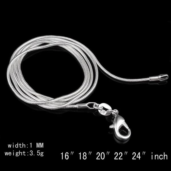 

1mm 925 sterling silver smooth snake chain necklace jewelry 16-30" mix size dhl ing