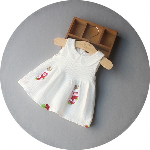 new arrivals girl kids Elegant dress pet pan collar Sleeveless Emboridery red boot girl kids dress charming pleated girl dress 0-3T