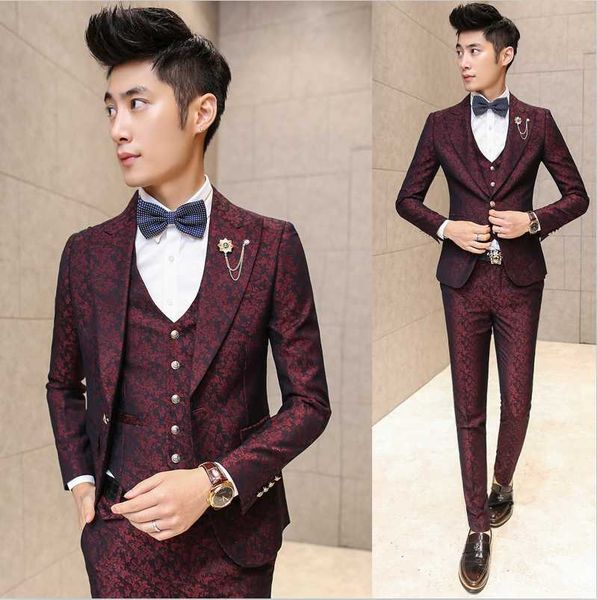 wholesale- new fashion brand 2016 men's fashion casual jacquard weave suit male slim korea style blazer vest and pants, White;black
wholesale- new fashion brand 2016 men's fashion casual jacquard weave suit male slim korea style blazer vest and pants, White;black