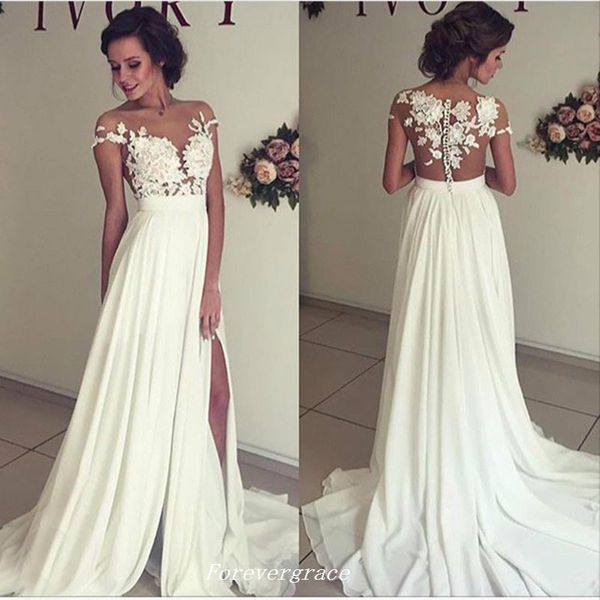 romantic long chiffon summer wedding dress simple lace women bridal party gown plus size vestido de noiva longo, White 
romantic long chiffon summer wedding dress simple lace women bridal party gown plus size vestido de noiva longo, White