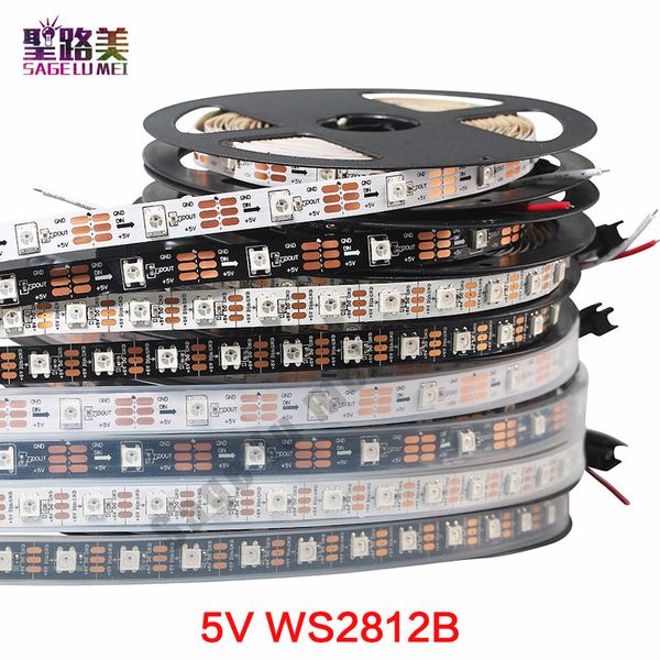 

DC5V индивидуально адресуемая ws2812b светодиодная лента светло-белая / черная печатная плата 30/60/144 пикселя, смарт-RGB 2812 светодиодная лента водонепроницаемая IP67 / IP20