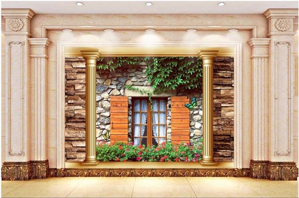 

3d wallpaper custom p non-woven mural european roman column brick wall windows painting picture 3d wall muals wall paper for walls 3 d