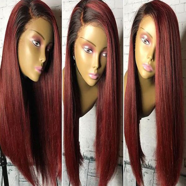 lace front human hair wig silky straight ombre color t1b/99j peruvian virgin hair 150% density glueless, Black;brown
lace front human hair wig silky straight ombre color t1b/99j peruvian virgin hair 150% density glueless, Black;brown