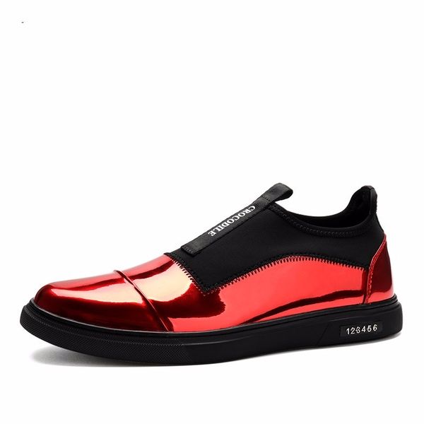 Shiny slim black / gold / red flats shoes mens casual shoes genuine leather mens outdoor shoes ankle boots