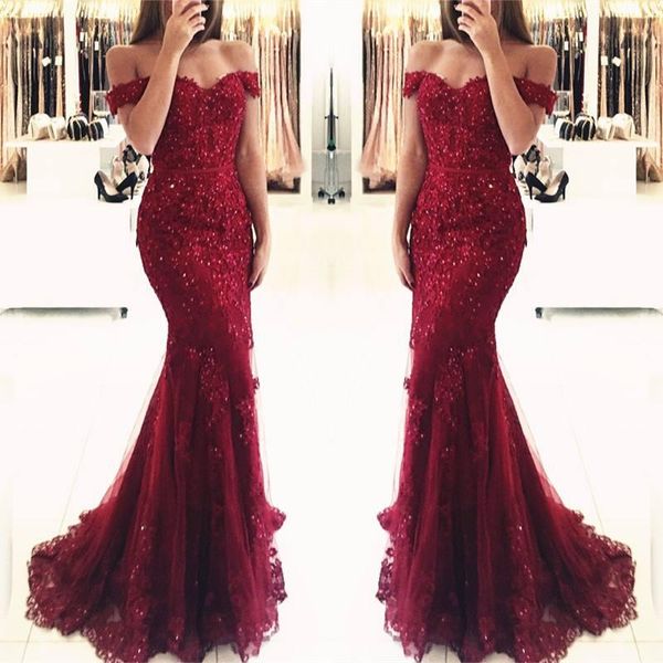 burgundy lace mermaid appliques off-the-shoulder evening dresses 2019 vestido de festa beaded sequins long prom gowns ba3809, Black;red
burgundy lace mermaid appliques off-the-shoulder evening dresses 2019 vestido de festa beaded sequins long prom gowns ba3809, Black;red