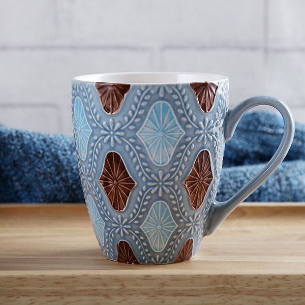 

wholesale- christmas gift mediterranean sea cameo blue ceramic mugs cups with handgrip porcelain drinkware coffee mug milk mug cup 400ml