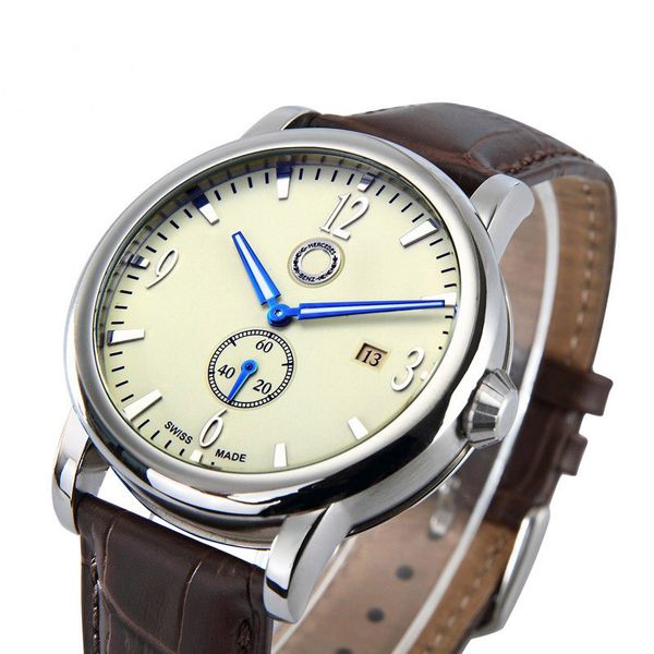 good quality popular car ben logo men's leather strap quartz waterproof date calendar watch small dial can work 606208e, Slivery;brown
good quality popular car ben logo men's leather strap quartz waterproof date calendar watch small dial can work 606208e, Slivery;brown