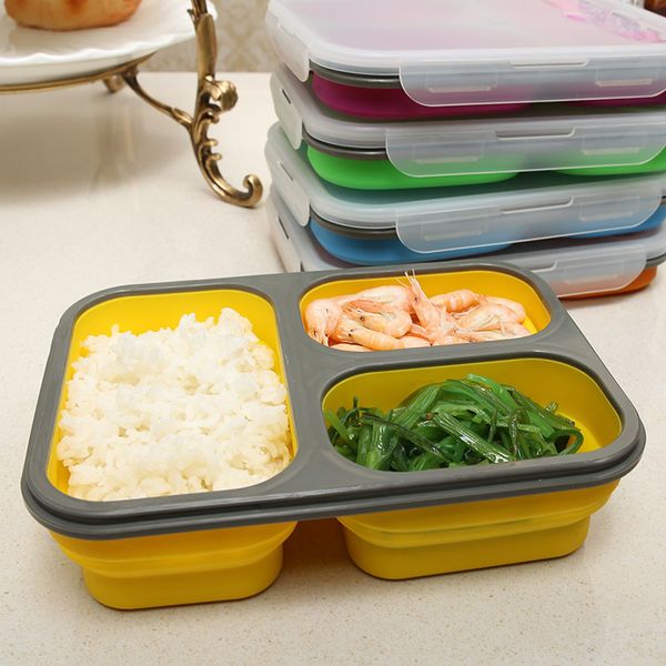 collapsible silicone lunchbox bento folding portable bento box with fork 3 grids microwave dinnerware tools
collapsible silicone lunchbox bento folding portable bento box with fork 3 grids microwave dinnerware tools