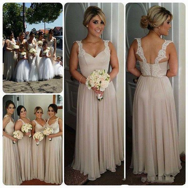2017 a line chiffon bridesmaid dresses full length spaghetti lace straps backless floor length prom gowns for bridesmaids plus size, White;pink
2017 a line chiffon bridesmaid dresses full length spaghetti lace straps backless floor length prom gowns for bridesmaids plus size, White;pink