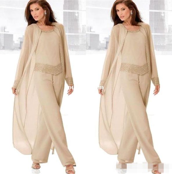 2016 Champagne Three Piece Mother of the Bride Pant Suits with Long Jackets Long Sleeves Beaded Chiffon Mother Plus Size Wedding Guest Dres
2016 Champagne Three Piece Mother of the Bride Pant Suits with Long Jackets Long Sleeves Beaded Chiffon Mother Plus Size Wedding Guest Dres