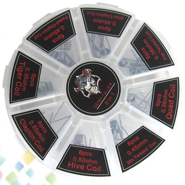 8 in 1 Demon Killer Wire Prebuilt Coils Clapton Quad Tiger Hive Alien Fused Clapton Mix Twisted Coil fit DIY Atomizer DHL Free
8 in 1 Demon Killer Wire Prebuilt Coils Clapton Quad Tiger Hive Alien Fused Clapton Mix Twisted Coil fit DIY Atomizer DHL Free