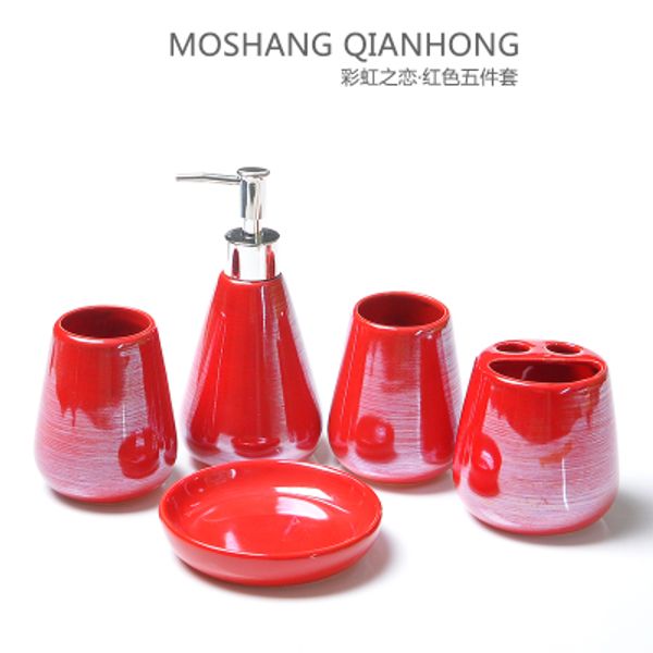 pearly-lustre glaze ceramics bathroom 5pcs set European contracted design bathroom supplies wash cup +lotion bottle+ brush holder+soap dish