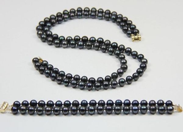 new 7-8mm black natural pearl necklace 17-18 inch bracelet 7.5 inch gold clasp, Silver
new 7-8mm black natural pearl necklace 17-18 inch bracelet 7.5 inch gold clasp, Silver